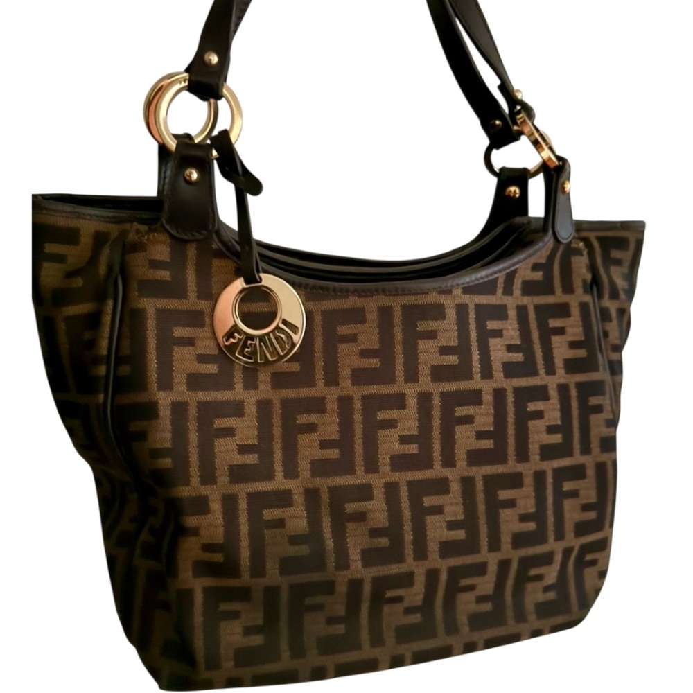 Fendi Zucca brown tote with gold hardware